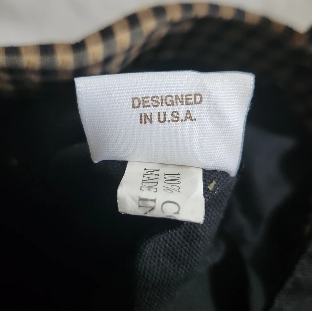 Longaberger Homestead Black Tan Checkered Plaid Tote Bag